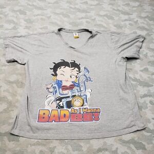 Vintage Betty Boop Bad As I Wanna Be Top Womens 2XL Gray Y2k V-Neck Short Sleeve